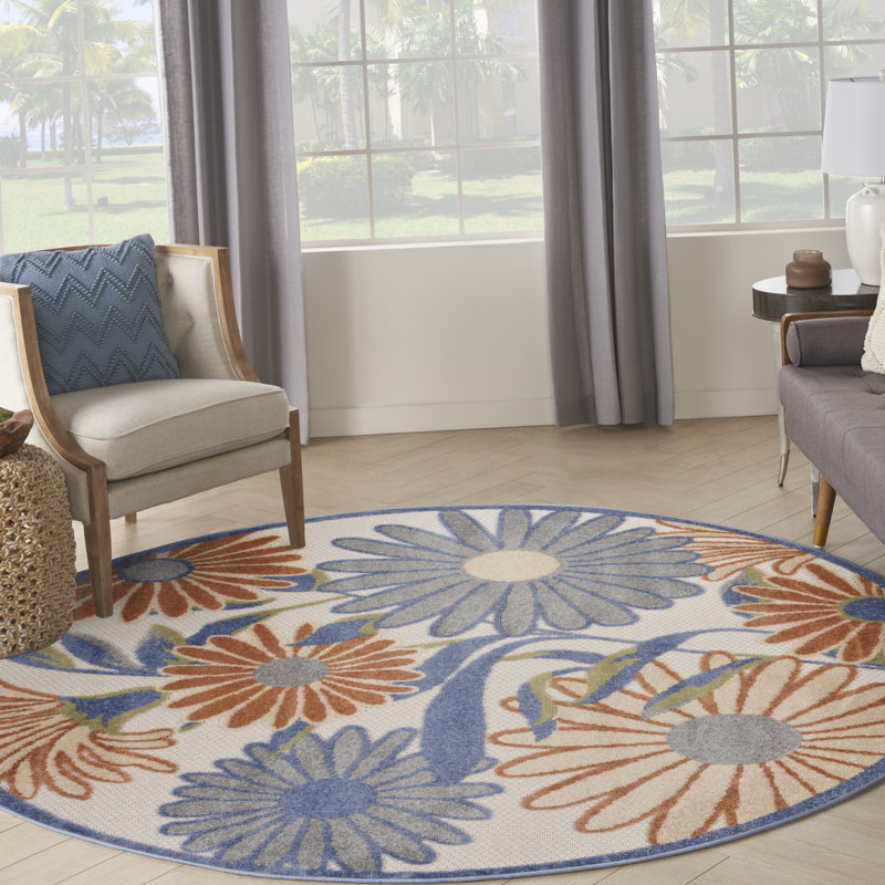 Tapis intérieur / extérieur beige Isalia, Rond 4 pi