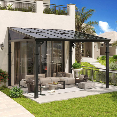 10' x 12' Gazebo for Patio Pergola with Triangular Lateral Panel Large Wall-Mounted Heavy Duty Awnings