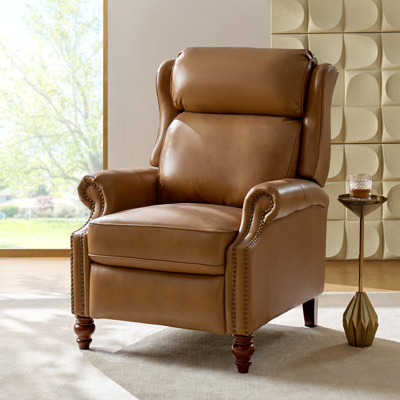Fauteuil inclinable manuel Ambrosane, Cuir fleur camel