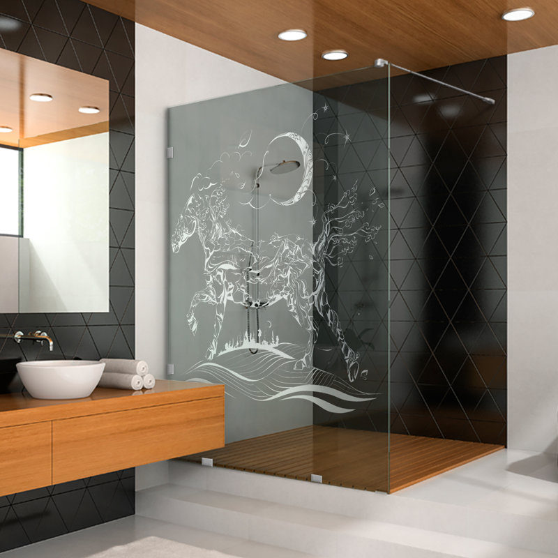 Panneau de douche en verre trempé de conception l 24 po x H 75 po avec design laser, Gauche