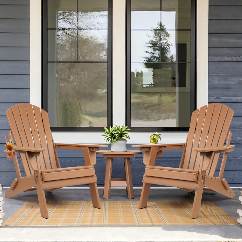 Plastic Folding Adirondack Chair with Adjustable Backrest, Brown