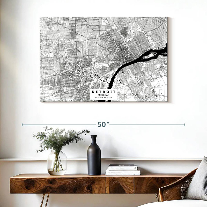 Carte de Aliaz White Urban Detroit, H 26 po x l 39 po