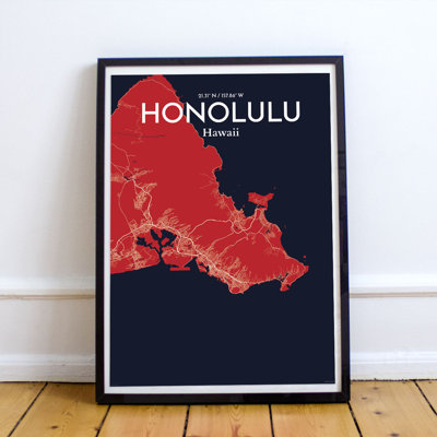 Honolulu City Map - No Frame Print