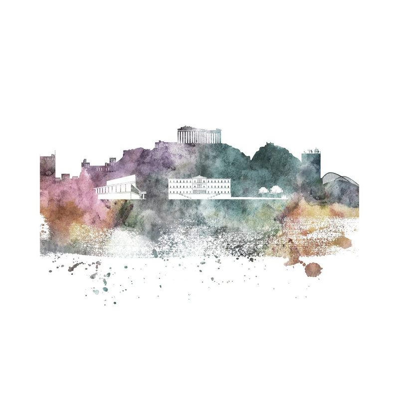 Athens Pastel Skyline by Wall Decor Addict - Wrapped Canvas Painting, 101.6 cm H x 66.04 cm W x 3.175 cm D