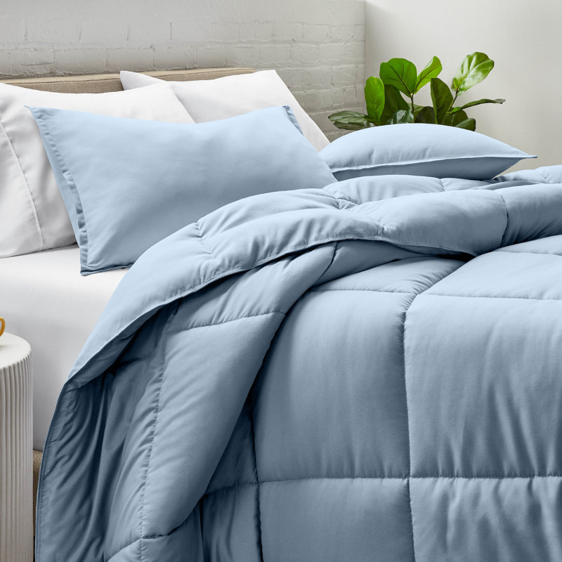 Ensemble d'édredon ultra-doux toutes saisons, Édredon surdimensionné pour grand lit et 2 taies, Bleu cendré