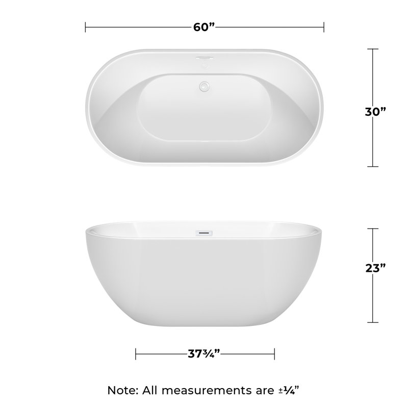 Brooklyn 60'' x 30'' Freestanding Soaking Acrylic Bathtub, White/Shiny White 