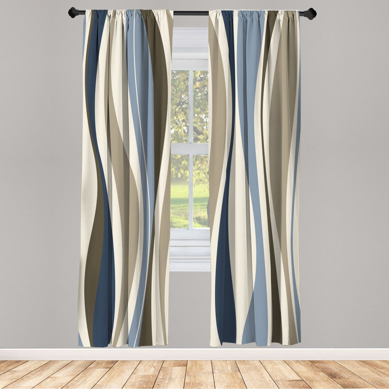 Microfiber Floral Semi-Sheer Rod Pocket Curtain Panels, 28" W x 84" L, Beige/Brown/Navy/Blue