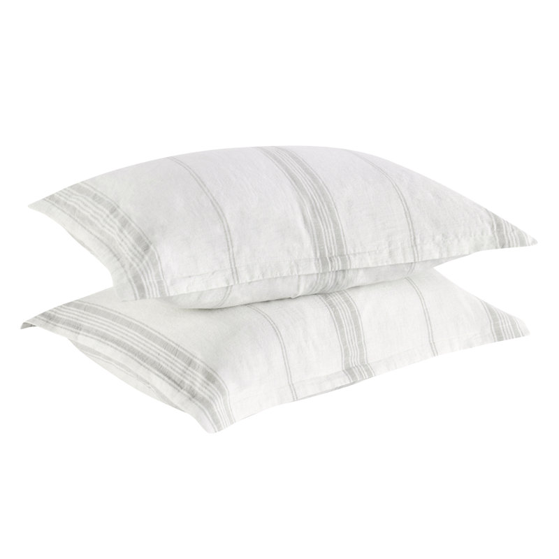 Brooke Blue Stripe Cotton Blend Sham, White/Gray Stripe, Queen