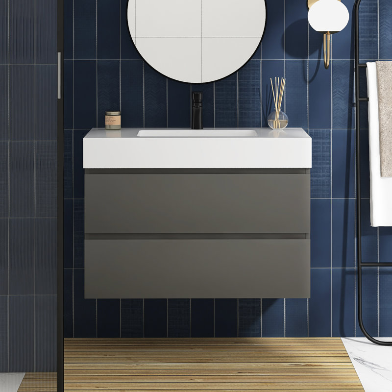 36" Single Bathroom Vanity Set, gris, Blanc