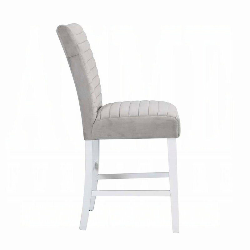 Gris et blanc, tabourets de comptoir à hauteur de comptoir (de 2) - Chaises de salle à manger modernes avec repose-pieds pour le confort, coussins de dossier et de siège, design, forme rectangulaire, 2 pieds de relaxation en bois franc