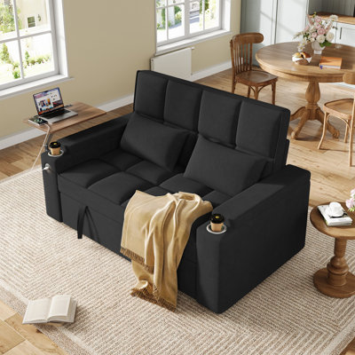 64" Pull Out Sofa Bed, 3-In-1 Convertible Sleeper Fully Extended 71" D × 50″W