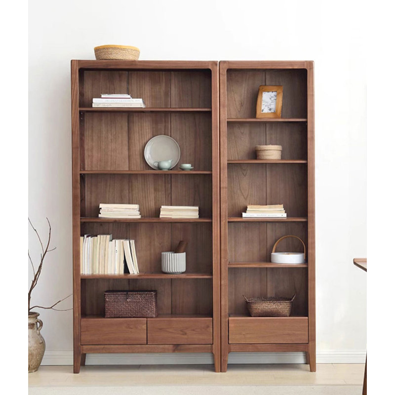 Bibliothèque en bois de frêne avec tiroirs, Trois, H 74,8 po x l 57,9 po x P 11,8 po