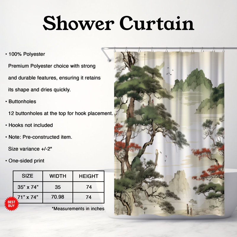 Old Forest - Rideau de douche Premium, H 74 po x l 71 po