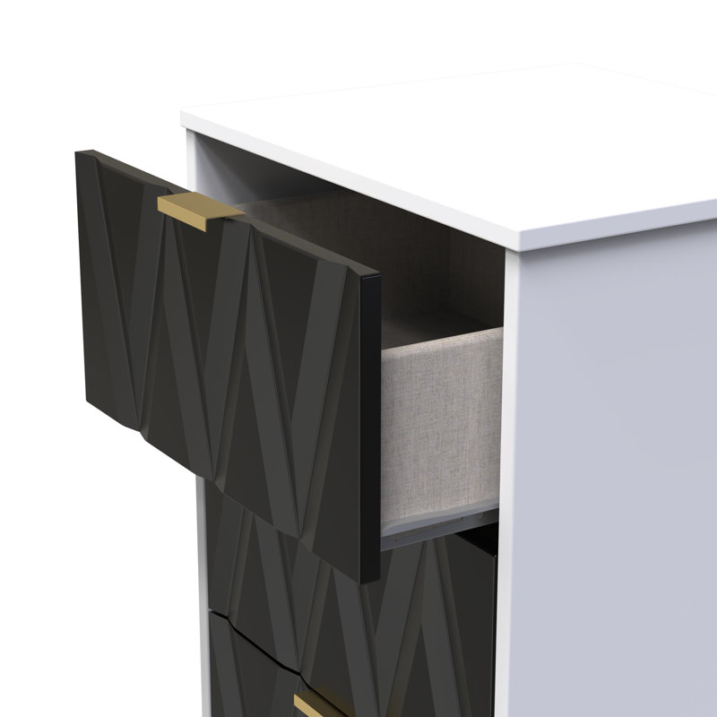 Las Vegas Bedside Table, Deep Black/White Matt