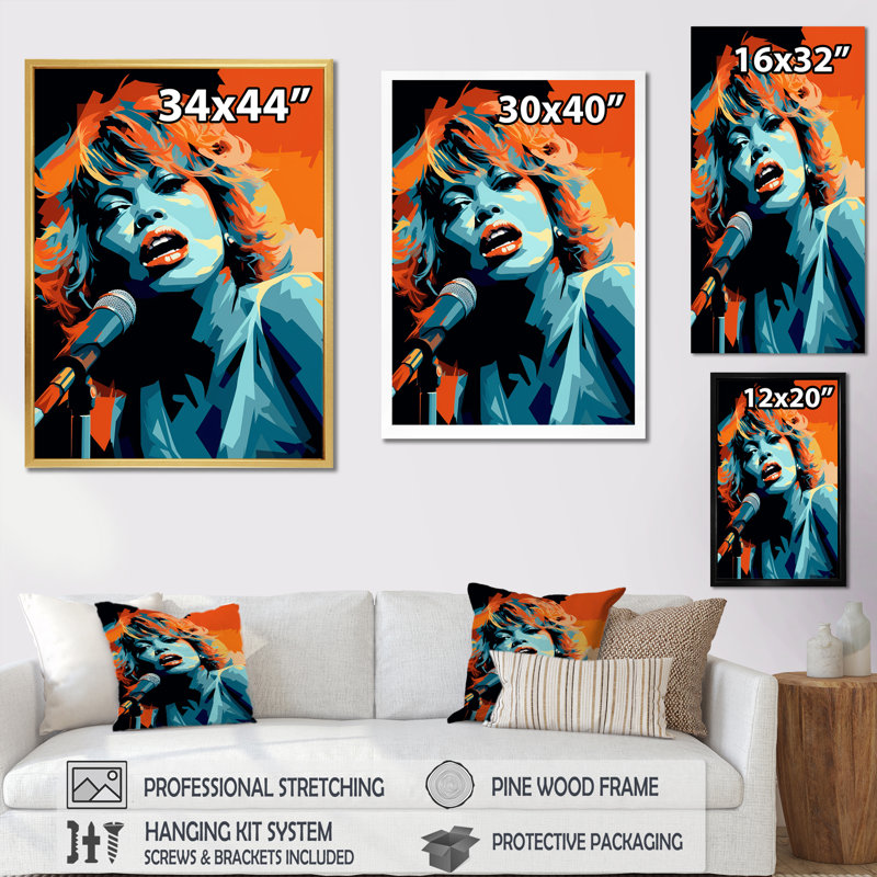 Turquoise Turner II - Portrait, reproduction d'art sur toile_105866, H 32 po x l 16 po, Cadre flottant doré