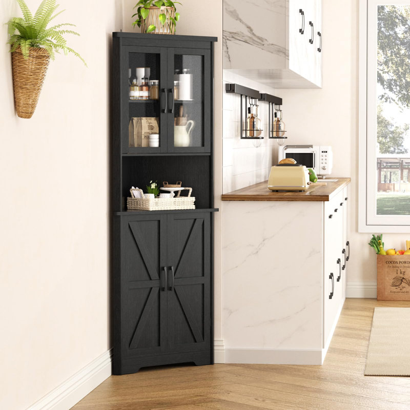 67''H Tall Farmhouse Corner Storage Cabinet, Black