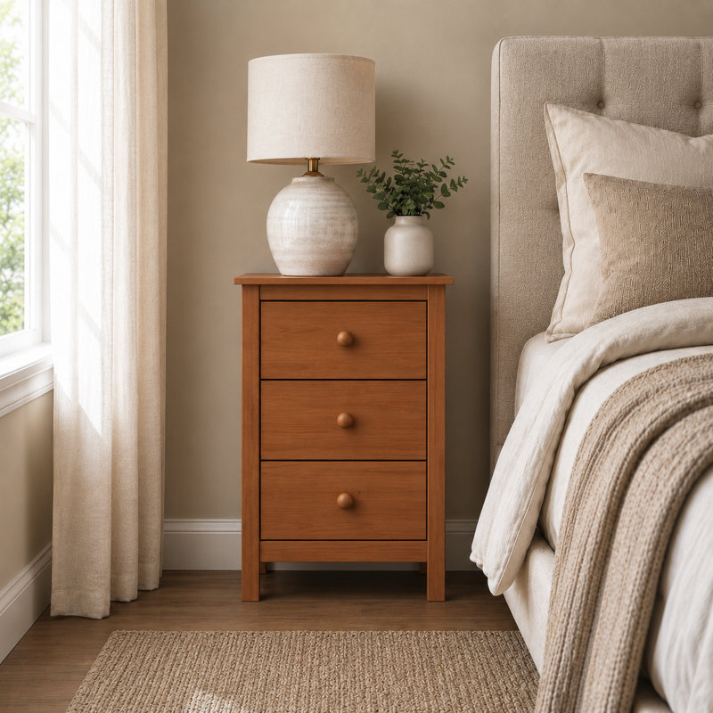 Creath Solid Pine Extra-Tall Nightstand with 3 Deep Drawers for Ample Storage by, Honey