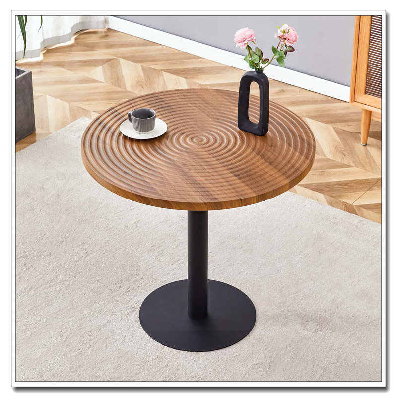 Table de salle à manger ronde grain de bois foncé, Noir, Bois
