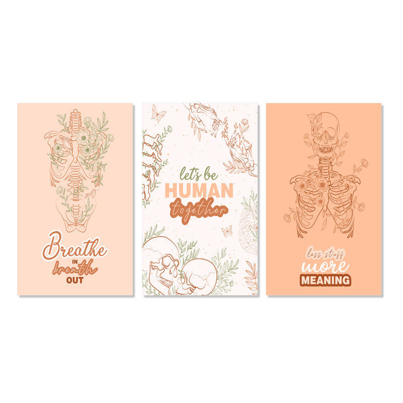 Ensemble de 3 pièces d'art moderne floral Mid-Century, H 20 po x l 36 po