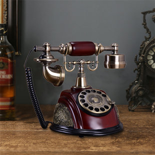 Retro Telephone Vintage, Retro Wood and Metal Phone with Genuine, Rotating  dial and Metal Bell, Retro Telephone, Creative high-end Phone