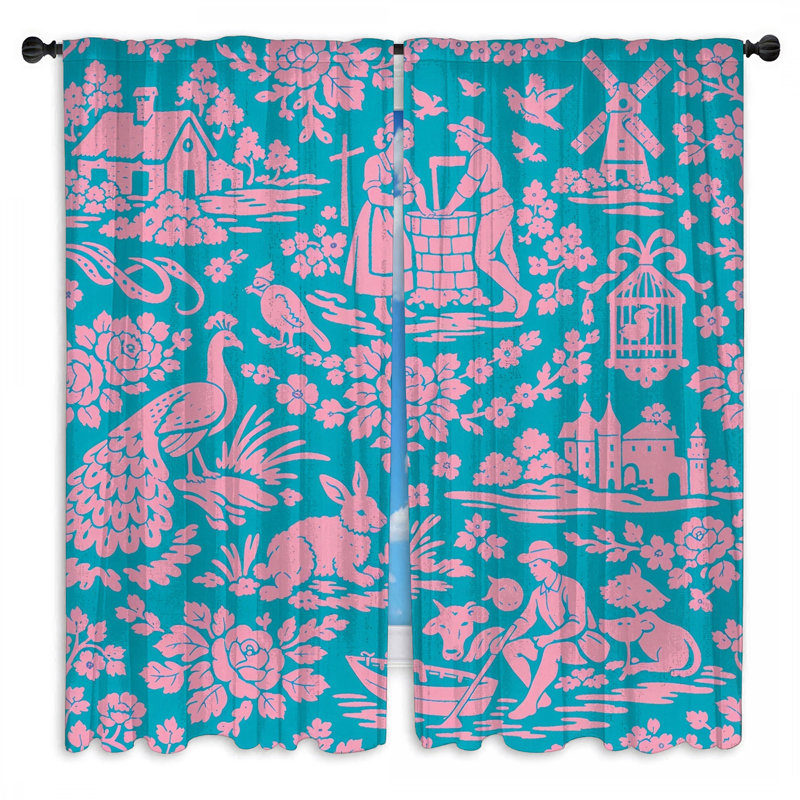 Rideaux de fenêtre en toile pastorale avec animaux obscurcissant - 2 panneaux, 112in x 76in - 2 panels, Sheer