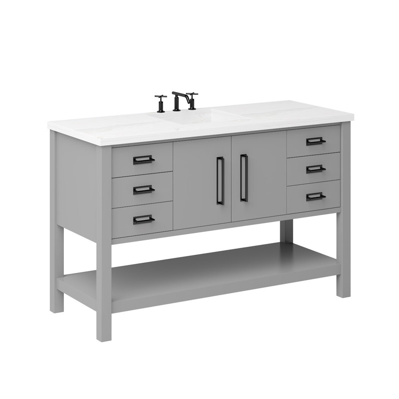 Meuble-lavabo simple très large Kiawah, Gris platine, Noir mat, 54"