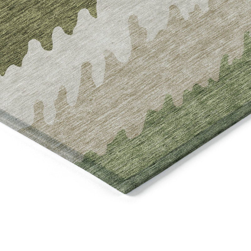 Tapis extérieur lavable rayé vert olive 9 pi x 12 pi