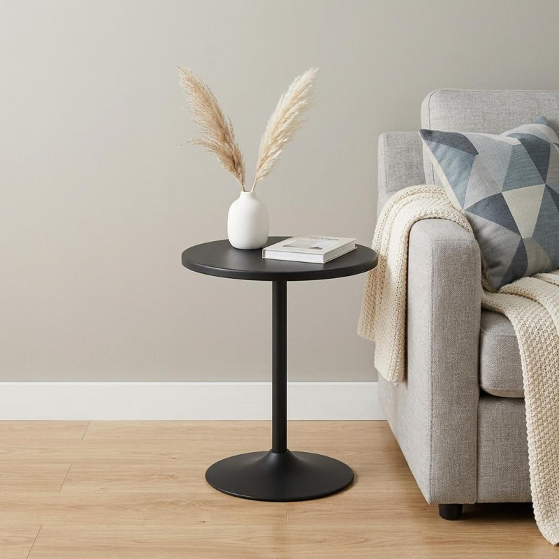 20" Black Iron Round Pedestal End Table