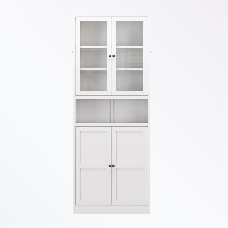 Accent cabinet with double glass doors and open shelf