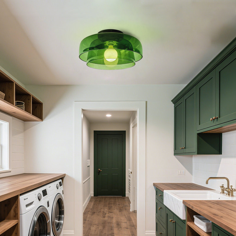 Abat-jour en verre Mid-Century, Vert, Couche double
