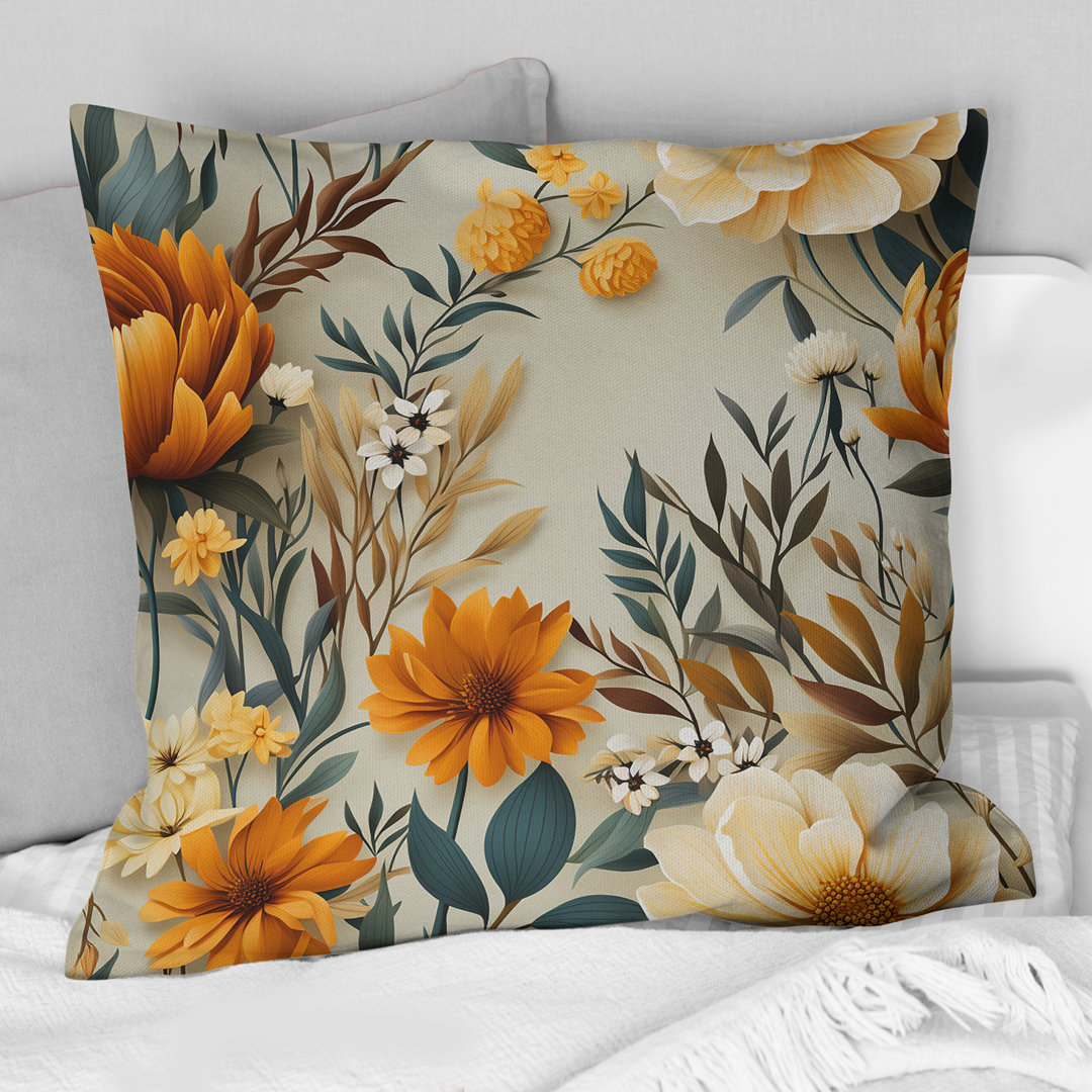 Orange And Green Natural Botanical Harmony - Botanical Printed Throw Pillow Design Art 