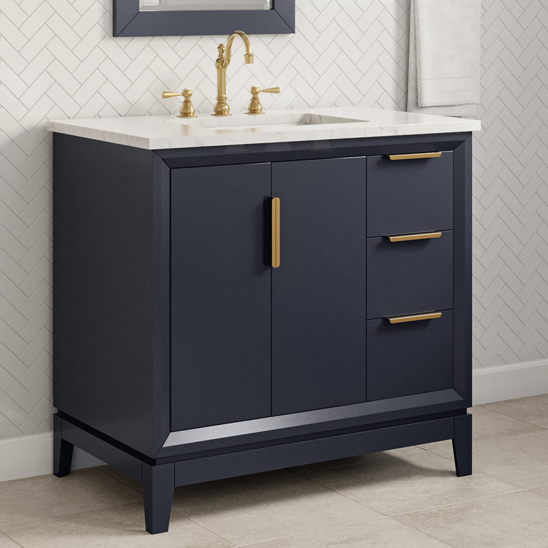 Brooklane 36 " W Freestanding Standard 1 Single Vanity Bathroom Vanity With Marble Top, Monarch Blue