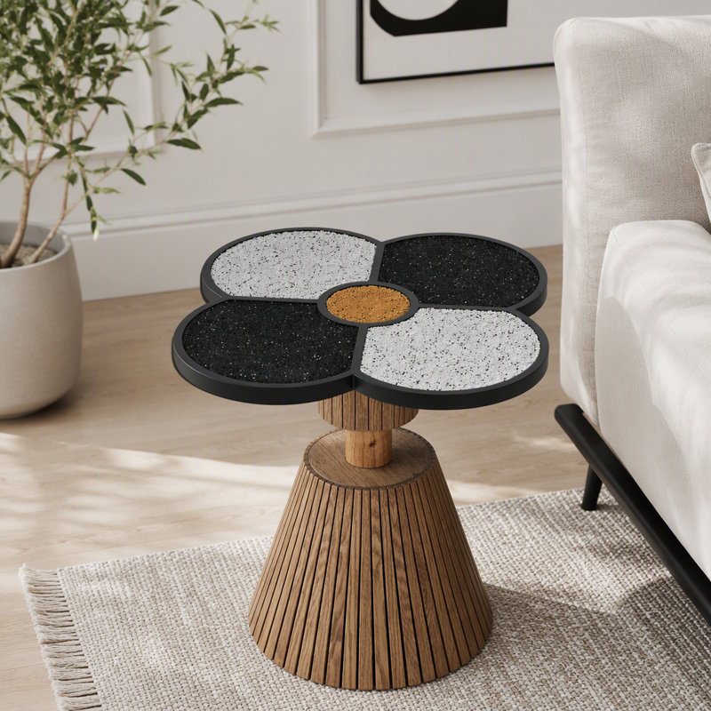 Table d'appoint à quatre feuilles Clover, Natural+black
