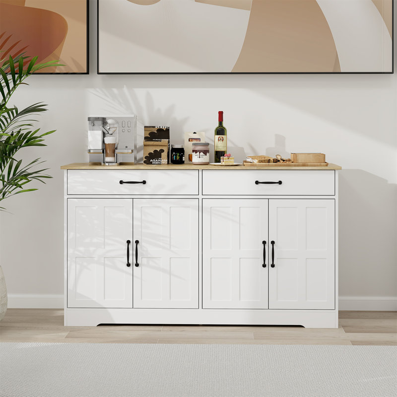 Armoire de rangement avec 2 tiroirs et 4 portes, H 32,08 po x l 55,9 po x P 15,74 po