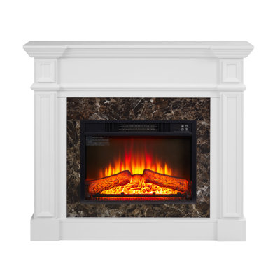 45.66" Electric Fireplace With Mantel, Freestanding Fireplace Heater With Realistic Stacked Stone Surround, Led Flame, Remote Control & Timer – White