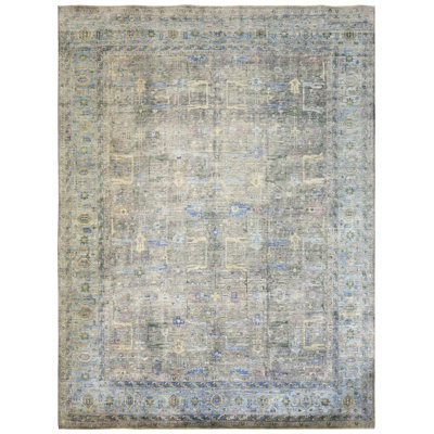 New Turkmen Afghan One-of-a-Kind Rectangle 12'4" X 15'8" New Age Area Rug Gray