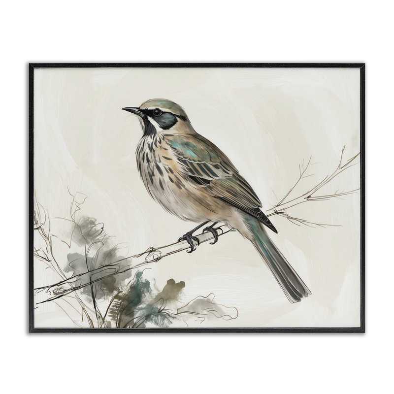 Perched Bird Illustration Framed Giclee, design by LSR Creative Studio, 11" H x 14" W, Midnight Black Framed Giclee