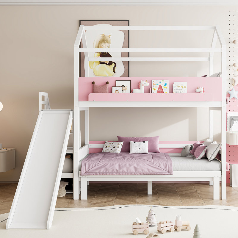 Lits de rangement à glissière, lit jumeau en bois au-dessus du style maison double pour maison d'enfant moderne