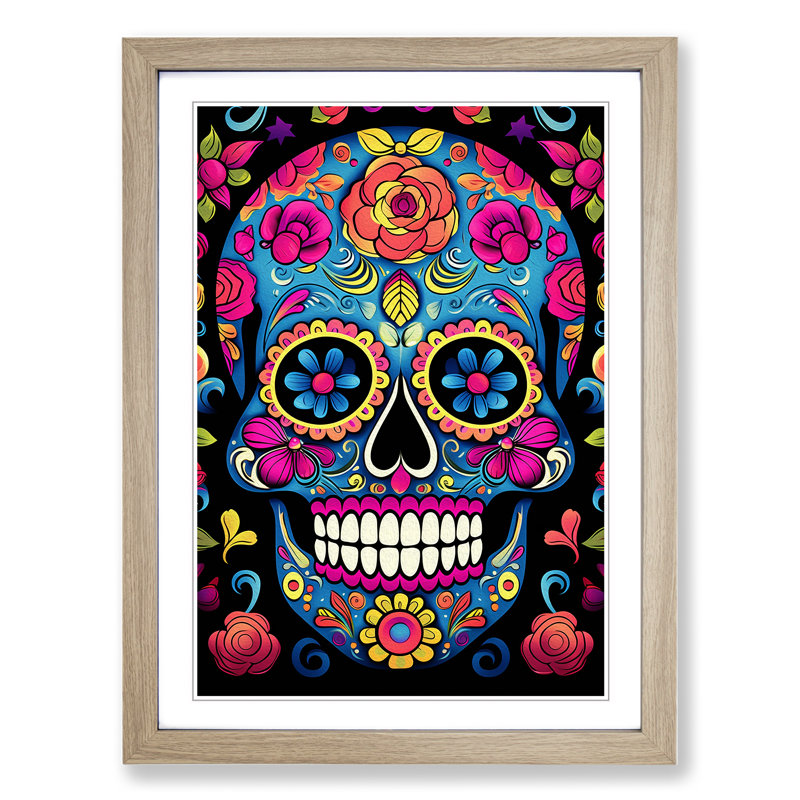 Sugar Skull Pop - Single Picture Frame Print on Wood, Oak, 34" H x 25" W x 2" D