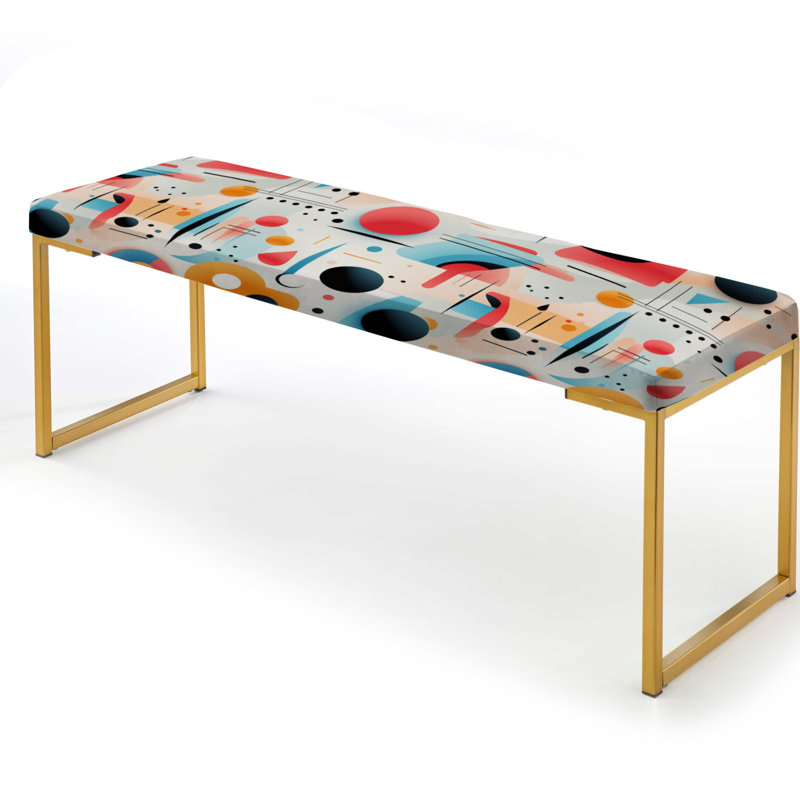 Motifs tendance rose et bleu Mid-Century - Banc géométrique rembourré or