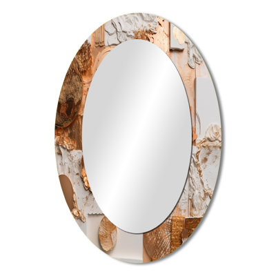 Gold And White Geometric Serenity I - Modern Oval Wall Mirror