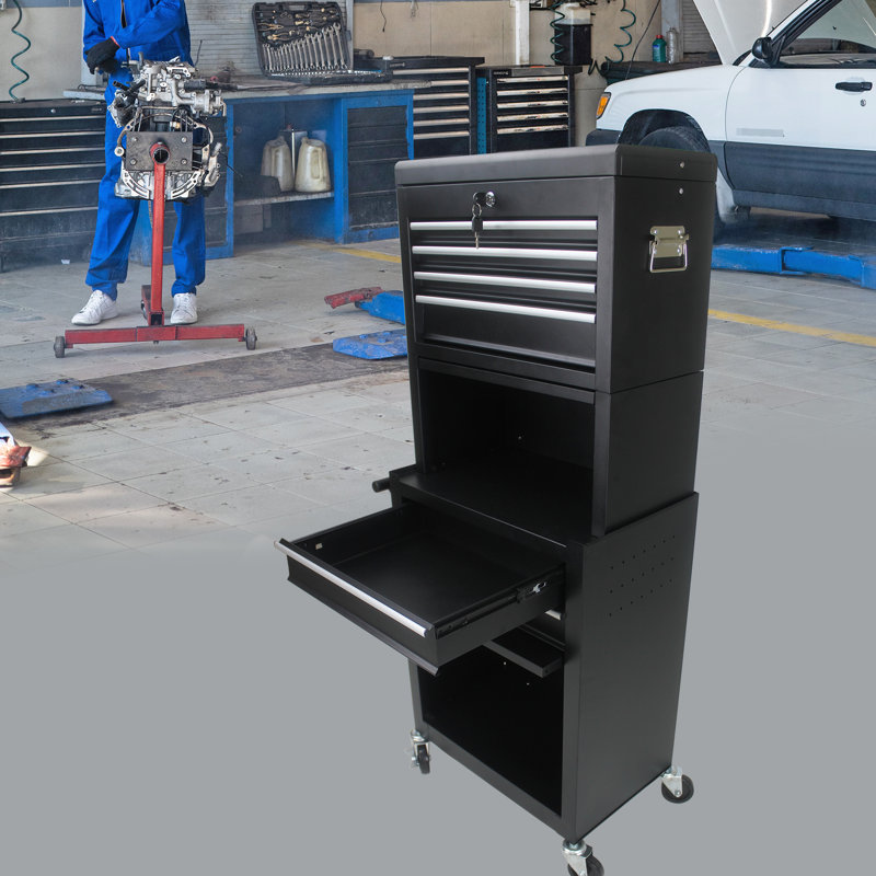 2 In 1 Rolling Tool Chest With 6 Lockable Drawers For Garage And 4" Workshop
