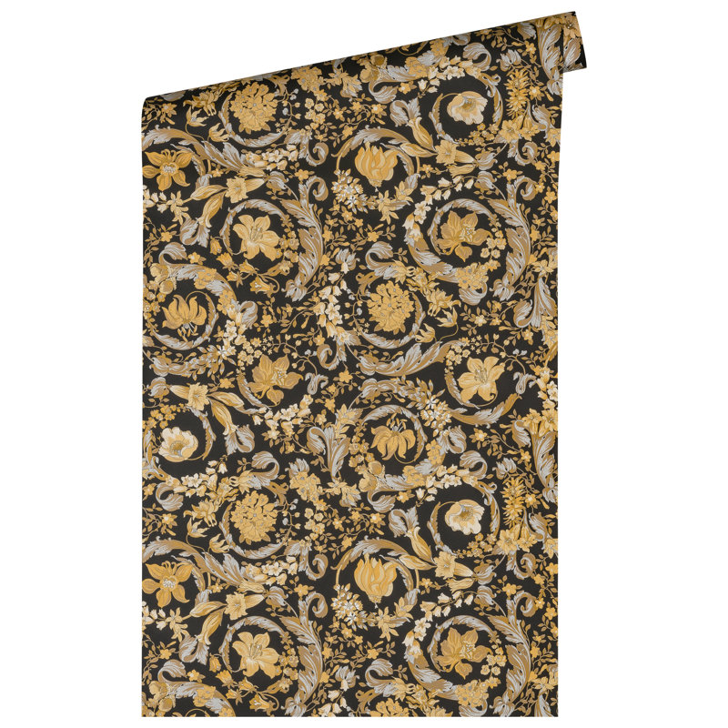  Papier peint en vinyle Butterscotch Empress, Noir / or / argent / gris