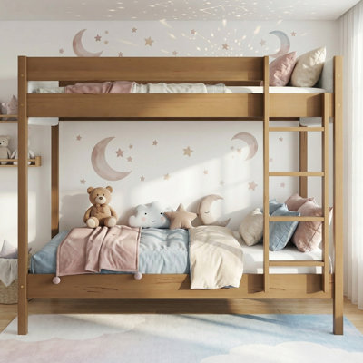 Lit superposé simple au-dessus de simple avec tête de lit rembourrée Boucle, échelle, barrière de sécurité