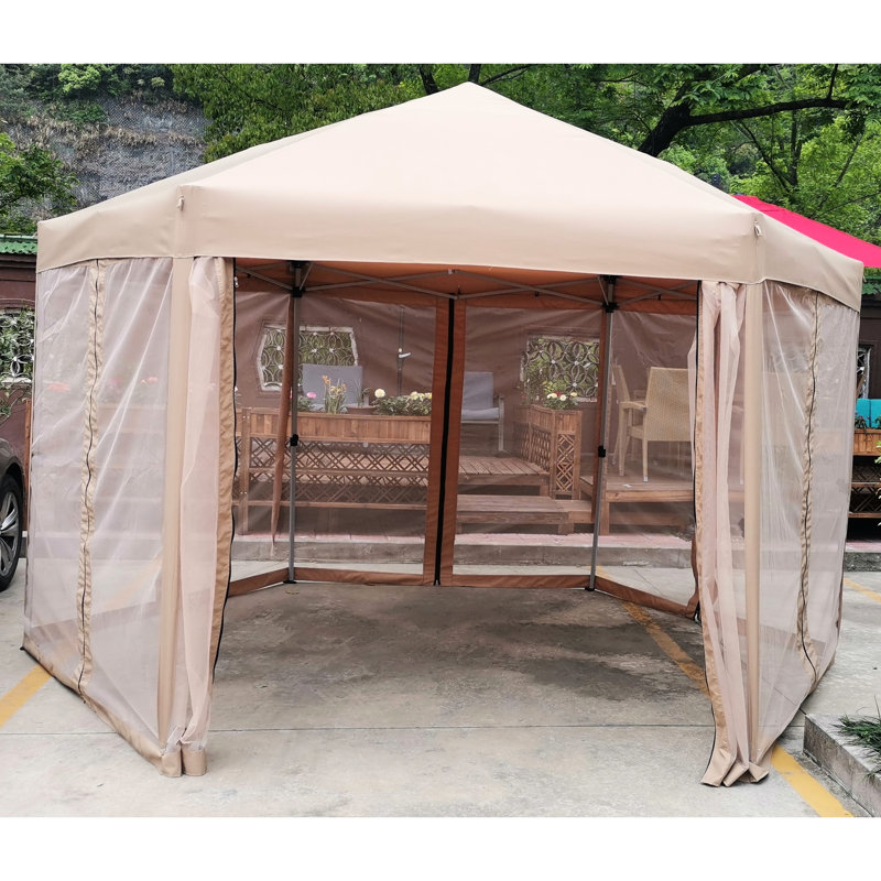 Pop-Up Gazebo Tent With Storage Bag And Wind Ropes Removable Side Panels Ground Anchors, Brown