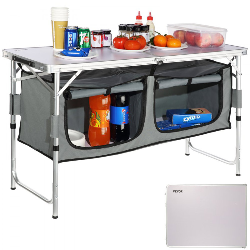 Camping Kitchen Table, Quick set-up Folding Camping Table, 3 Adjustable Heights