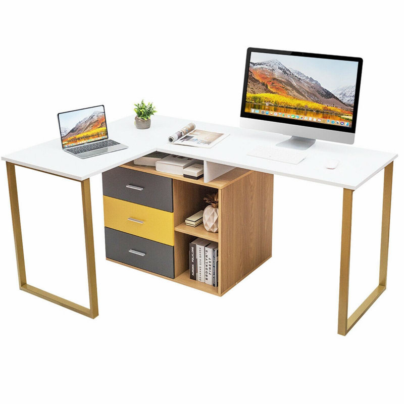 Abeed L-Shaped Metal Base Computer Desk
