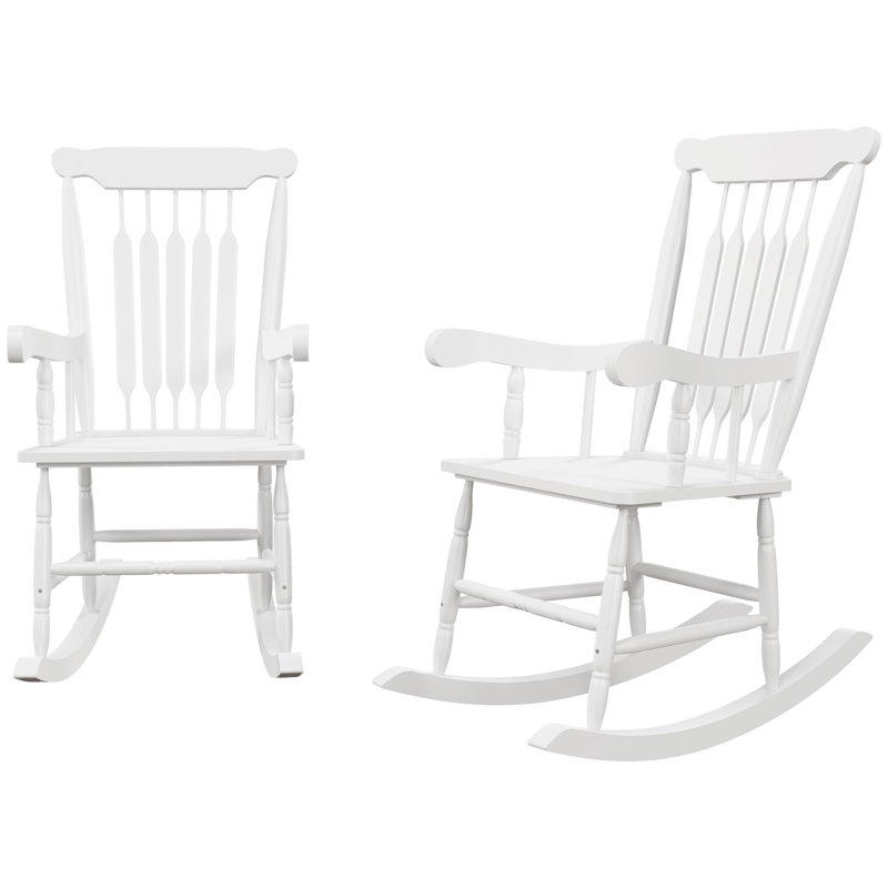 Ensemble de 2 chaises berçantes d'extérieur en bois Outsunny (excluant la table), Blanc