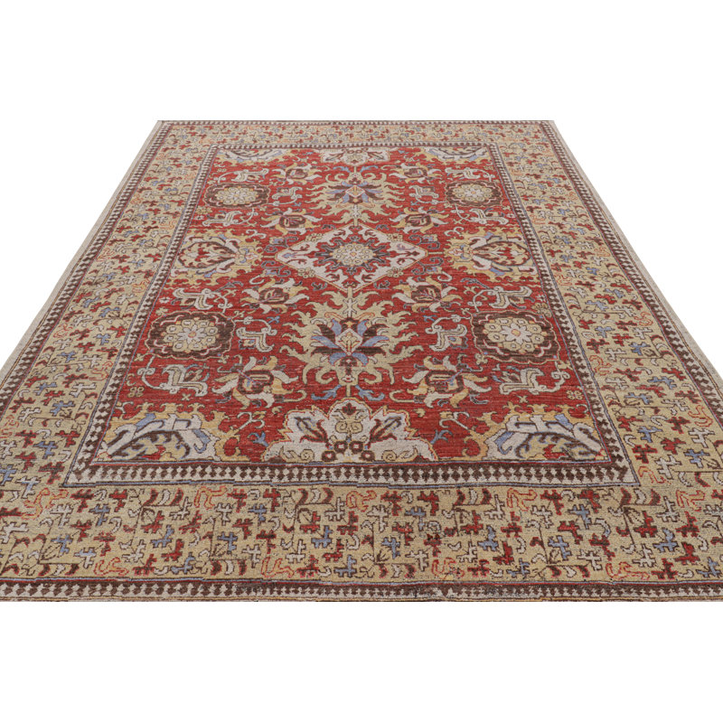 Rug & Kilim’S Burano Caucasian Kuba Style Rug In Red With Blossom Floral Patterns