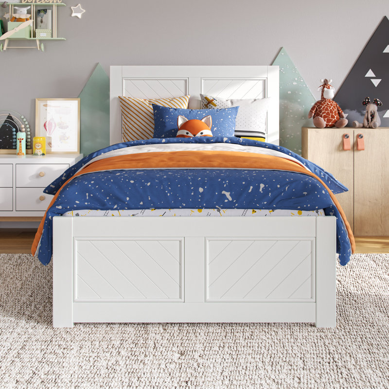 Lit plateforme en bois massif Jeinny, White, Simple